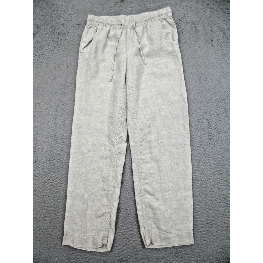 LL Bean 100% Linen Pants Womens 8 Beige Pull On Drawstring Coastal Lightweight